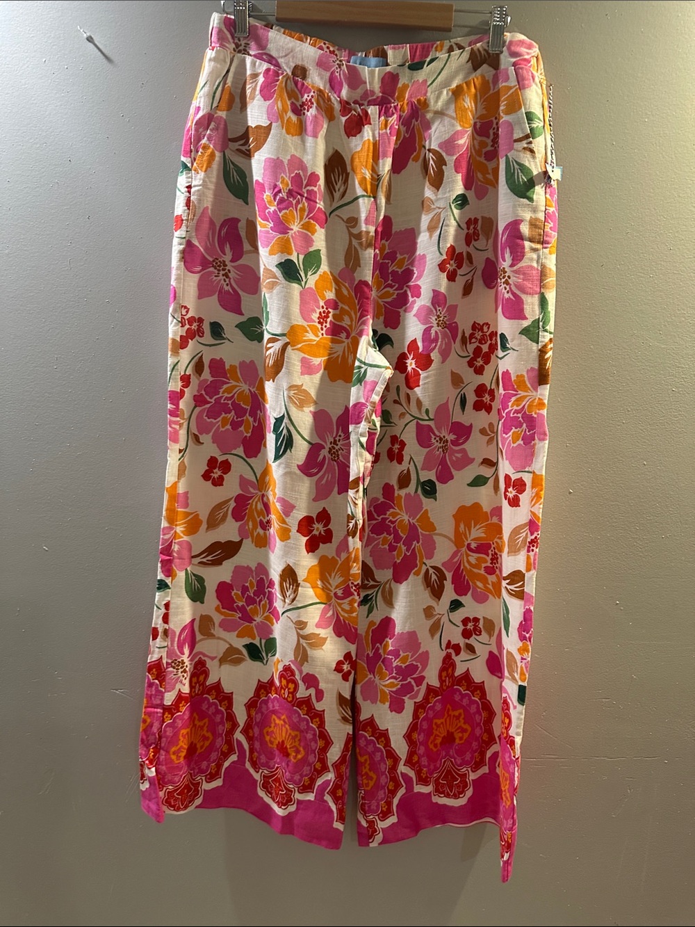 Draper James Floral Pink Orange Wide-Leg Pants